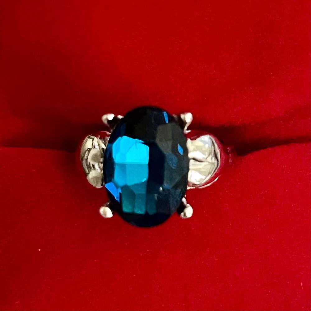 London Blue Topaz Gemstone Titanium Steel Silver Cocktail Ring Size 7